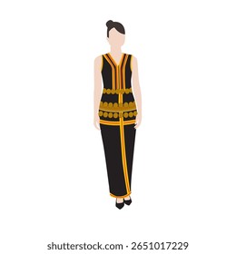 Vector flat illustration. Malaysian Sabahan woman wearing traditional attire called Baju Kadazan