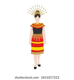 Vector flat illustration. Malaysian Sarawakian woman wearing traditional attire called Baju Iban