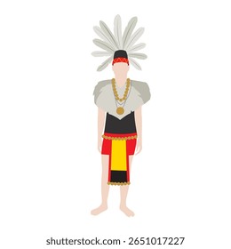 Vector flat illustration. Malaysian Sarawakian man wearing traditional attire called Baju Iban