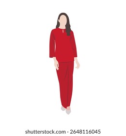 Vector flat illustration. Malaysian woman wearing traditional attire called Baju Kurung Kedah. 