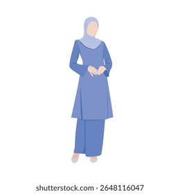 Vector flat illustration. Malaysian woman wearing traditional attire called Baju Kurung Pahang. 