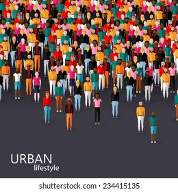 vector flat illustration of male community with a crowd of guys and men. urban lifestyle concept