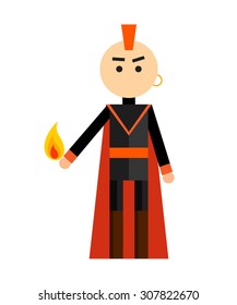 Vector flat illustration of man in cloak on white background.