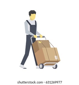 Vector Flat Illustration of a Man is Delivering Boxes