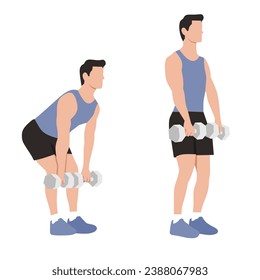 Vector flat illustration of Man doing exercise isolated.Tutorial workouts weight training. Collection of bodybuilding