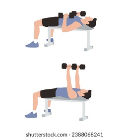 Vector flat illustration of Man doing exercise isolated.Tutorial workouts weight training. Collection of bodybuilding