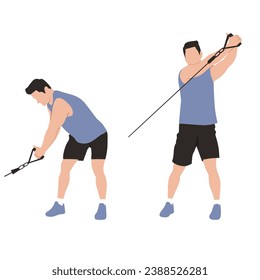 Vector flat illustration of Man doing exercise isolated.Tutorial workouts weight training. Collection of bodybuilding