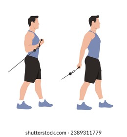 Vector flat illustration of Man doing exercise isolated.Tutorial workouts weight training. Collection of bodybuilding