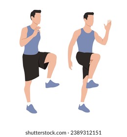 Vector flat illustration of Man doing exercise isolated.Tutorial workouts weight training. Collection of bodybuilding