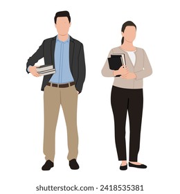 Vector flat illustration of Man and girl teacher,bring the book,teacher ilustration,job dream