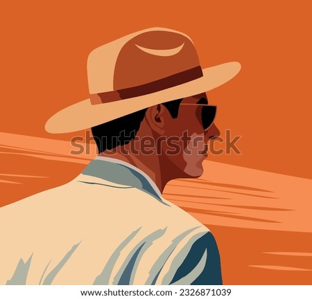 Vector flat illustration man in glasses portrait man in a hat with glasses rear view retro style vintage style elegant intelligent man