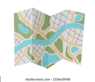 Vector flat illustration of map. Trendy flat colored city guide icon. Travel object isolated on white background. Vacation infographic element