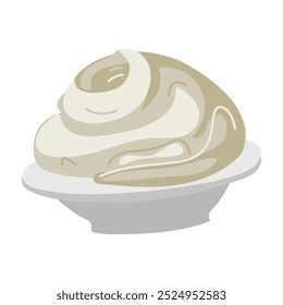 Vector ilustración plana de un producto lácteo de queso mascarpone en un tazón. Un producto lácteo para dulces. Un dibujo sencillo para el diseño de un Sitio web culinario y aplicaciones, logotipo, aplicación