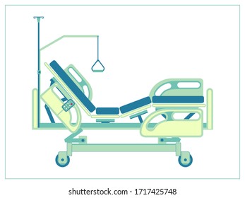 Ilustración plana vectorial con cama médica, sofá, transformador. Dibujo estilizado para el diseño de su sitio web, logotipo, aplicación, UI. Ilustración aislada de fondo blanco.