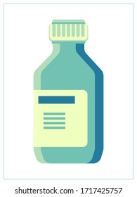 Ilustración plana vectorial con botella médica para medicina. Dibujo estilizado para el diseño del logo, ropa decorativa, juegos 2D o postales. Ilustración aislada de fondo blanco.