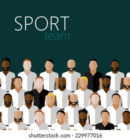 vector flat illustration with men group or community wearing sport uniform. sport team 