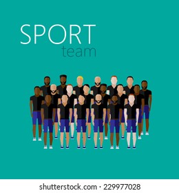 vector flat illustration with men group or community wearing sport uniform. sport team 