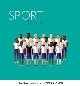 vector flat illustration with men group or community wearing sport uniform. sport team 