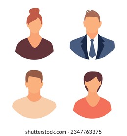 Vector flat illustration. Men and women in different styles. Avatar, user profile, person icon, profile picture. Suitable for social media profiles, icons, screensavers and as a template.