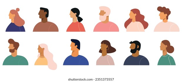 Vector flat illustration. Men and women in different styles. Avatar, user profile, person icon, profile picture. Suitable for social media profiles, icons, screensavers and as a template.