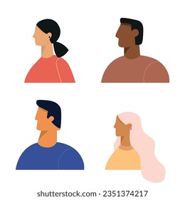 Vector flat illustration. Men and women in different styles. Avatar, user profile, person icon, profile picture. Suitable for social media profiles, icons, screensavers and as a template.