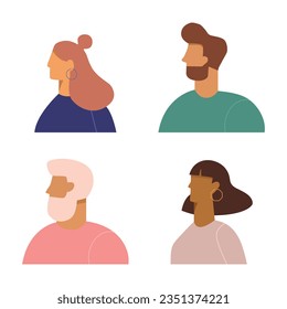 Vector flat illustration. Men and women in different styles. Avatar, user profile, person icon, profile picture. Suitable for social media profiles, icons, screensavers and as a template.