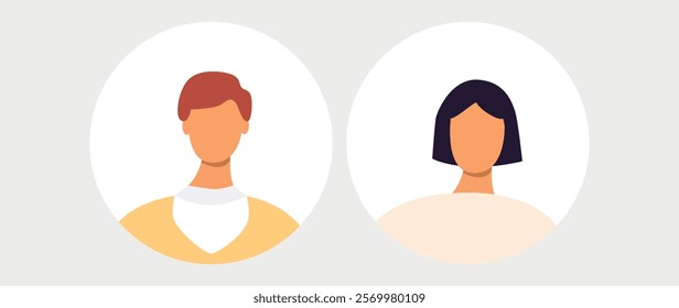 Vector flat illustration. Men and women in different styles. Avatar, user profile, person icon, profile picture. Suitable for social media profiles, icons, screensavers and as a template.