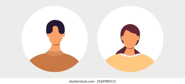 Vector flat illustration. Men and women in different styles. Avatar, user profile, person icon, profile picture. Suitable for social media profiles, icons, screensavers and as a template.