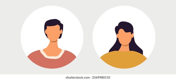 Vector flat illustration. Men and women in different styles. Avatar, user profile, person icon, profile picture. Suitable for social media profiles, icons, screensavers and as a template.