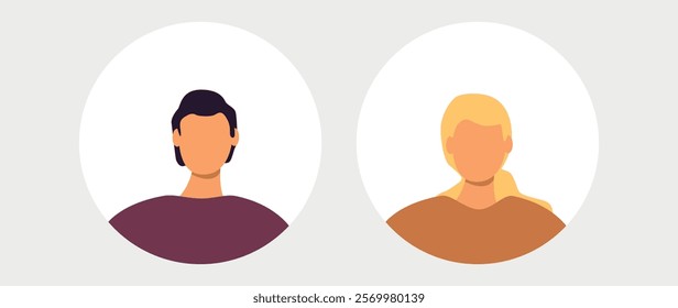 Vector flat illustration. Men and women in different styles. Avatar, user profile, person icon, profile picture. Suitable for social media profiles, icons, screensavers and as a template.