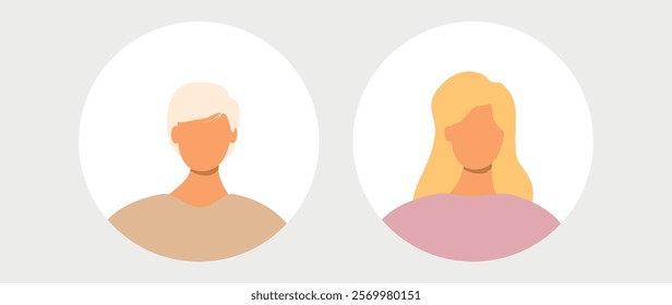 Vector flat illustration. Men and women in different styles. Avatar, user profile, person icon, profile picture. Suitable for social media profiles, icons, screensavers and as a template.