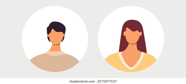 Vector flat illustration. Men and women in different styles. Avatar, user profile, person icon, profile picture. Suitable for social media profiles, icons, screensavers and as a template.