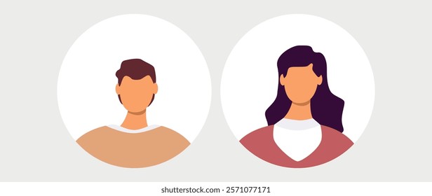 Vector flat illustration. Men and women in different styles. Avatar, user profile, person icon, profile picture. Suitable for social media profiles, icons, screensavers and as a template.