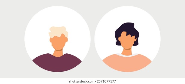 Vector flat illustration. Men and women in different styles. Avatar, user profile, person icon, profile picture. Suitable for social media profiles, icons, screensavers and as a template.