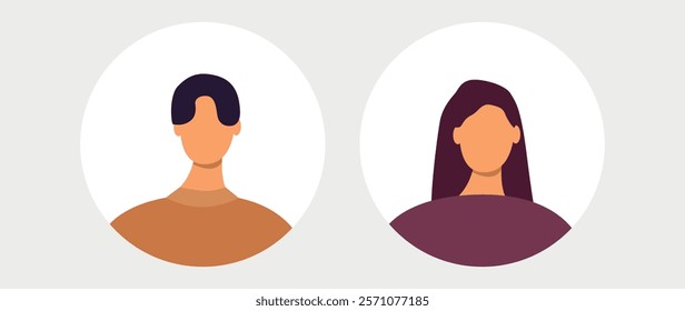 Vector flat illustration. Men and women in different styles. Avatar, user profile, person icon, profile picture. Suitable for social media profiles, icons, screensavers and as a template.