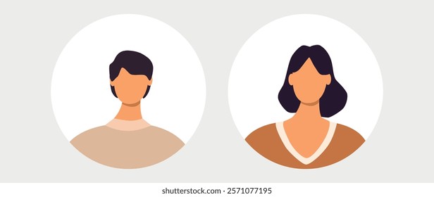 Vector flat illustration. Men and women in different styles. Avatar, user profile, person icon, profile picture. Suitable for social media profiles, icons, screensavers and as a template.