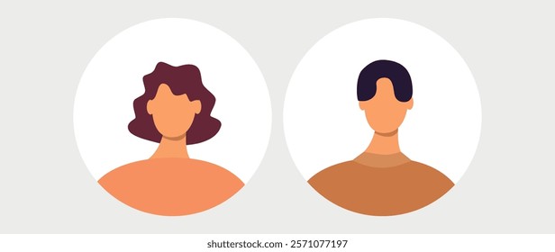 Vector flat illustration. Men and women in different styles. Avatar, user profile, person icon, profile picture. Suitable for social media profiles, icons, screensavers and as a template.