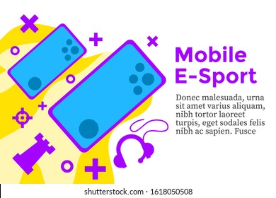 vector flat illustration mobile esports with smartphone and gaming item and element. mobile e sports gamer competition concept.