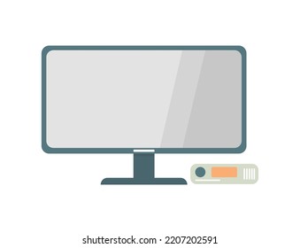 Vector flat illustration modern computer with system block isolated background. Perfect for internet resources, stores, books, banner.