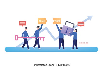 vector flat illustration modern flat design, conceptual of teamwork, successful keyword, company development, can be used for presentation, web banner, business article