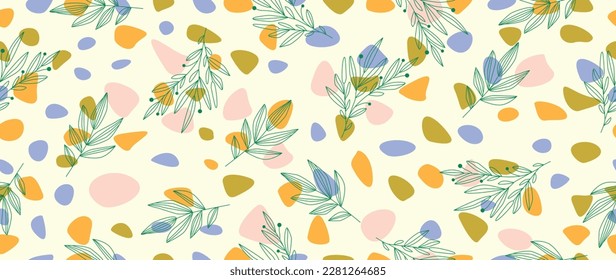 Vector flat illustration. Modern floral pattern. Colorful abstract modern seamless pattern. Perfect for screensaver, poster, card, invitation or home decor.