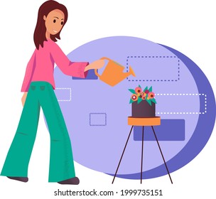 vector flat illustration of modern girl for doing something