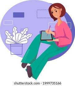vector flat illustration of modern girl for doing something