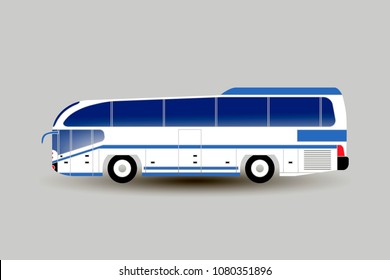 Vector flat illustration of a modern intercity or tourist bus. Bus side view isolated. For catalogs, information, travel. All layers and groups are organized for easy editing and color change.