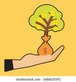 Ilustración plana del vector: Árbol monetario, concepto de inversión