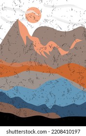 Vector flat illustration. Mountain autumn landscape, mountains, river.