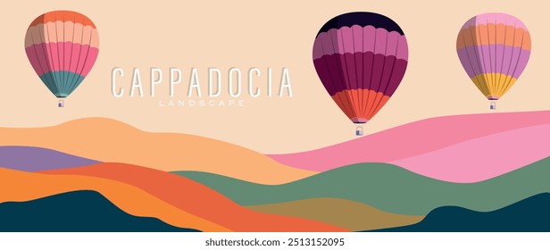 Vector flat illustration. Mountain panorama and great view. Perfect for a summer sale post or banner.