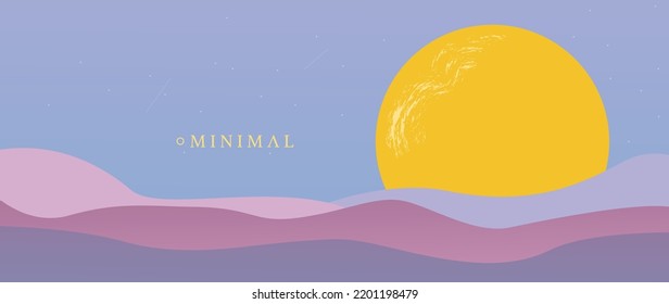 Vector flat illustration. Mountains and sun. Background for wallpaper design for prints, banner, cover, wall art and home decoration.