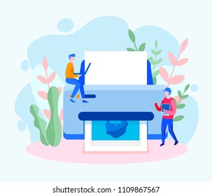 Vector flat illustration multifunction printer scanner for web page, banner, presentation, social media, documents, cards, posters. printing, print documents