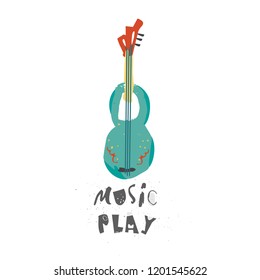 Vector flat illustration. Music festival theme. Guitar.